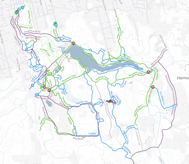 About a hundred trails span over 62 km in wooded areas and the Reservoir in Victoria Park.